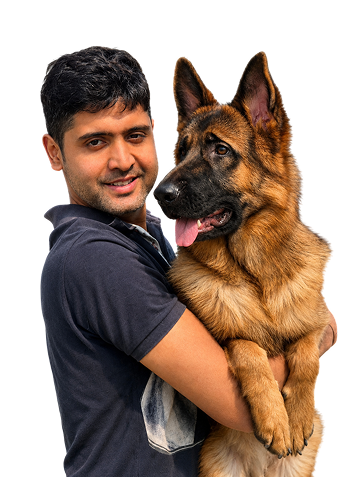 Man holding dog